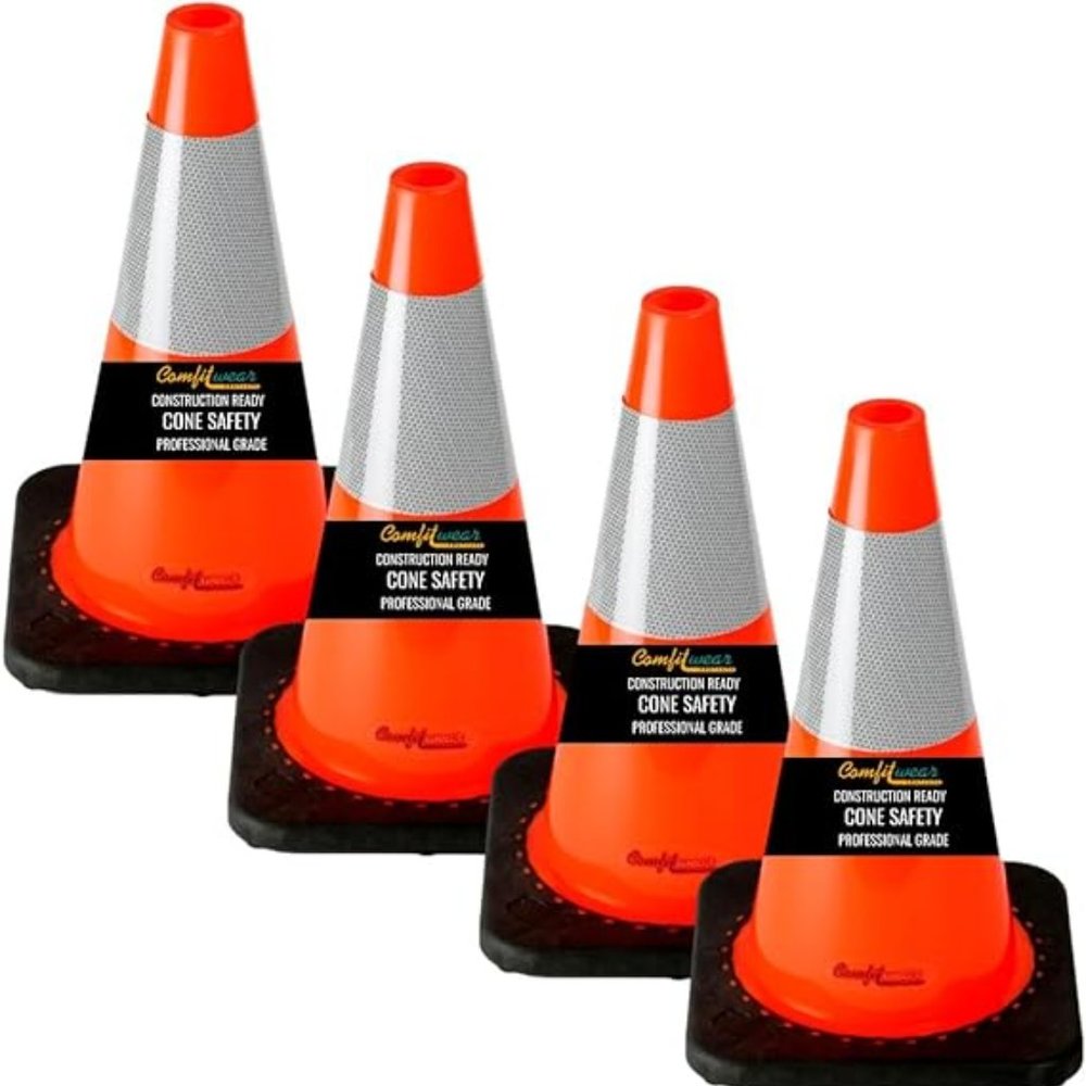 Comfitwear 18" Orange Traffic Cones 6" 3M for Construction Safety(4, 18" - 6")